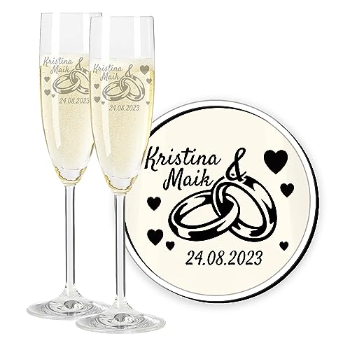 LALALO Leonardo Hochzeit Sektgläser Geschenk-Set (2 St.) graviert, Champagner- und Sektglas mit Gravur personalisiert als Hochzeitsgeschenk, Präsent zum Hochzeitstag von LALALO