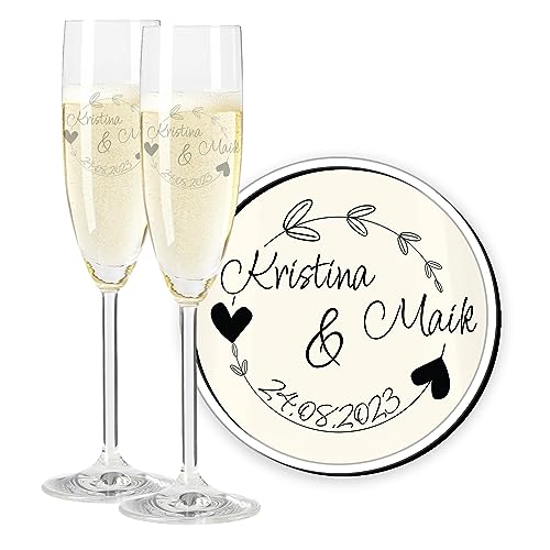 LALALO Leonardo Hochzeit Sektgläser Geschenk-Set (2 St.) graviert, Champagner- und Sektglas mit Gravur personalisiert als Hochzeitsgeschenk, Präsent zum Hochzeitstag von LALALO