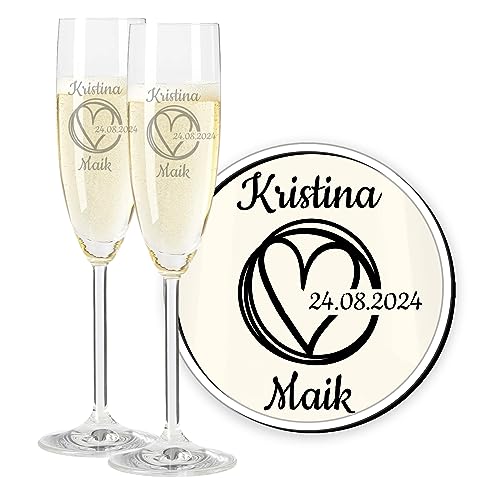 LALALO Leonardo Hochzeit Sektgläser Geschenk-Set (2 St.) graviert, Champagner- und Sektglas mit Gravur personalisiert als Hochzeitsgeschenk, Präsent zum Hochzeitstag von LALALO
