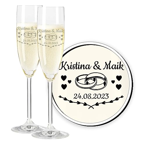 LALALO Leonardo Hochzeit Sektgläser Geschenk-Set (2 St.) graviert, Champagner- und Sektglas mit Gravur personalisiert als Hochzeitsgeschenk, Präsent zum Hochzeitstag von LALALO