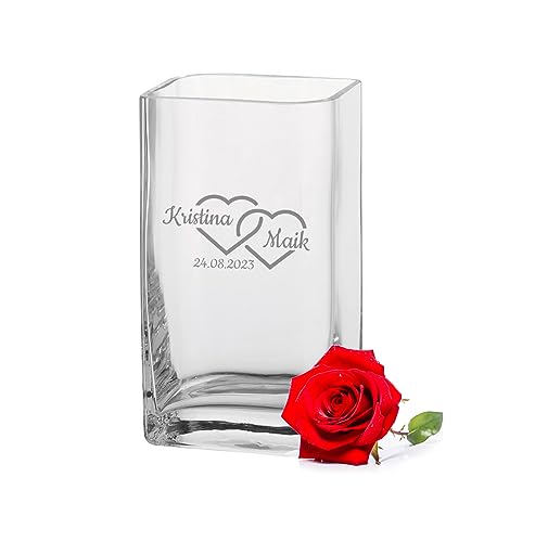 LALALO Leonardo Vase mit Gravur als Hochzeit Geschenk, Personalisiert als Hochzeitsgeschenk, Sandzeremonie, Hochzeitstag, Blumen-Deko für den Tisch (20x11x9 cm, Herzverschmelzung) von LALALO