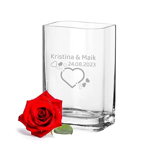 LALALO Leonardo Vase mit Gravur als Hochzeit Geschenk, Personalisiert als Hochzeitsgeschenk, Sandzeremonie, Hochzeitstag, Blumen-Deko für den Tisch (25x15x10 cm, Herzenswunsch) von LALALO
