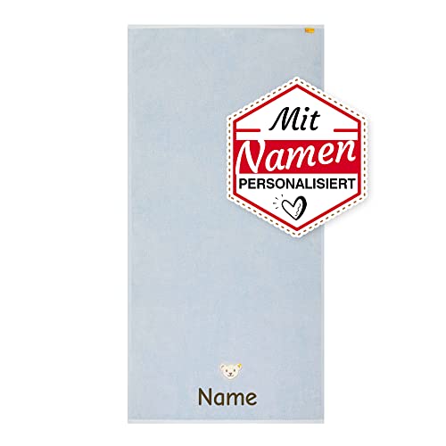 LALALO Steiff Kinder Baby Handtuch mit Namen, Kinderhandtuch Junge, Hellblau Winter Sky 50x100 von LALALO