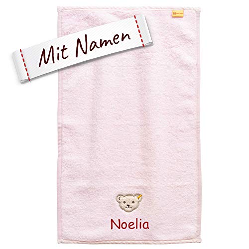 LALALO Steiff Handtuch mit Namen, Mädchen Rosa, Kinder Baby Kinderhandtuch personalisiert, 30x50 von LALALO
