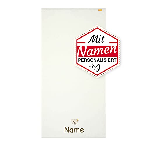 LALALO Steiff Kinderhandtuch mit Namen personalisiert/Bestickt, Kinder Baby Handtuch besticken Lassen (50x100 cm, Beige) von LALALO