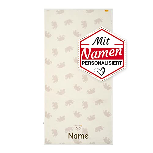 LALALO Steiff Kinderhandtuch mit Namen personalisiert/Bestickt, Kinder Baby Handtuch besticken Lassen (50x100 cm, Beige/Elefant) von LALALO