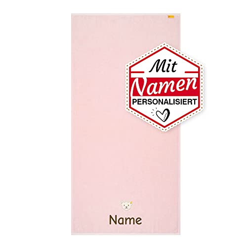 LALALO Steiff Kinderhandtuch mit Namen personalisiert/Bestickt, Kinder Baby Handtuch besticken Lassen (50x100 cm, Rosa) von LALALO