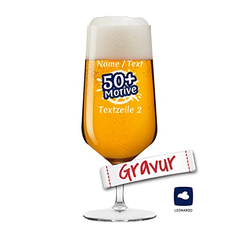 LEONARDO Bierglas mit Gravur personalisiert/Namen, Pilstulpe/Pilsglas graviert als Geschenk zum Geburtstag Vatertag Jahrestag Oktoberfest (PUCCINI, 410 ml) von LALALO