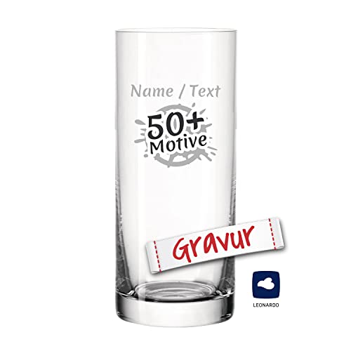 LEONARDO EASY+ Trinkglas/Wasserglas mit Gravur personalisiert/Namen Text Motiv, Glas graviert als Geschenk zum Geburtstag Jahrestag Hochzeit Verlobung, Geschenkidee Frauen Männer Mama Papa von LALALO