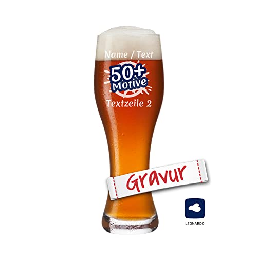 LEONARDO Weizenglas mit Gravur personalisiert/Namen, Weizen-Bierglas/Weißbierglas graviert, Geschenk Geburtstag Vatertag Jahrestag Oktoberfest, Geschenkidee Männer/Papa (TAVERNA, 500 ml) von LALALO