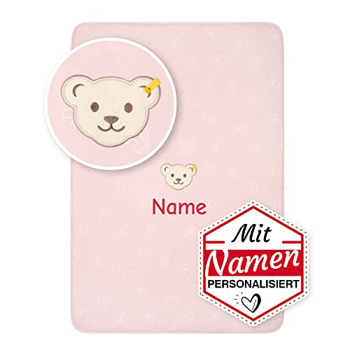 Steiff Babydecke mit Namen personalisiert/Bestickt, Individuelle Kuscheldecke/Krabbeldecke, Personalisierte Baby Decke mit Name als Geschenk zur Geburt, Geburtstag & Taufe (Rosa) von LALALO