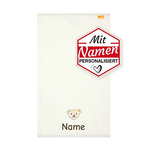 LALALO Steiff Kinderhandtuch mit Namen personalisiert/Bestickt, Kinder Baby Handtuch besticken Lassen (30x50 cm, Beige) von LALALO