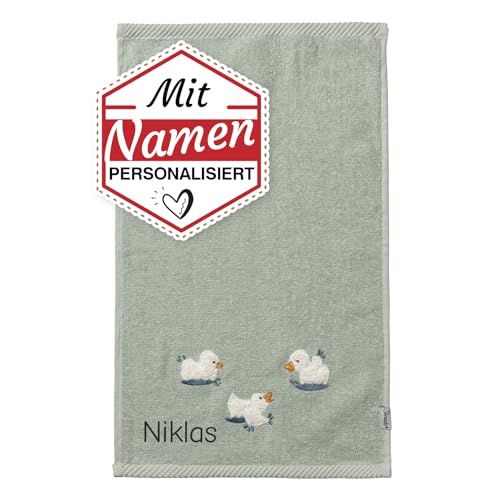 Sterntaler Kinder/Baby Handtuch Bestickt mit Namen, Kinderhandtuch personalisiert (Ente Edda, Türkis) von LALALO