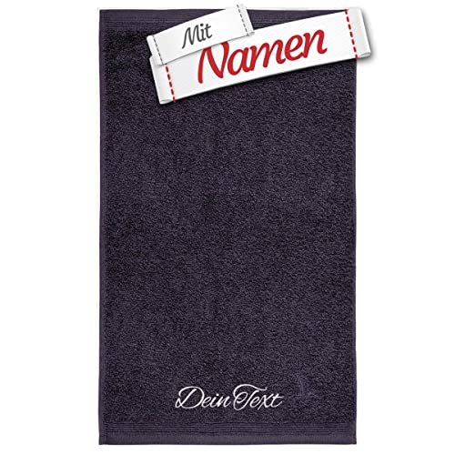 möve Superwuschel Gästetuch mit Namen Bestickt, 30x50 Dark Grey Dunkelgrau Baumwolle, Bad Frottee Handtuch für Gäste WC personalisiert, Gästehandtuch besticken Lassen von LALALO