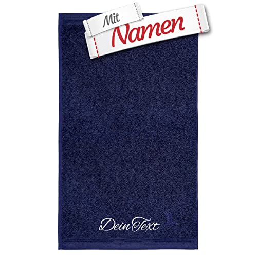 möve Superwuschel Gästetuch mit Namen Bestickt, 30x50 cm Deep Sea Dunkelblau Navy Baumwolle, Bad Frottee Handtuch für Gäste WC personalisiert, Gästehandtuch besticken Lassen von LALALO