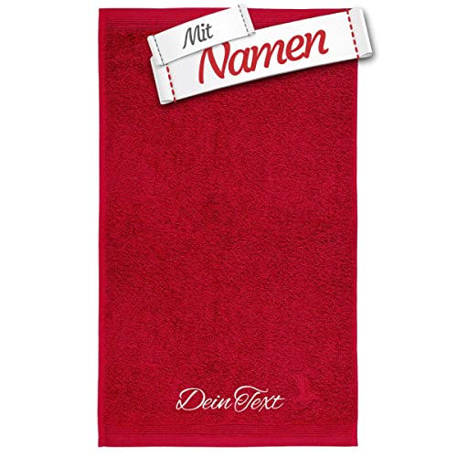möve Superwuschel Gästetuch mit Namen Bestickt, 30x50 cm Ruby Rot Baumwolle, Bad Frottee Handtuch für Gäste WC personalisiert, Gästehandtuch besticken Lassen von LALALO