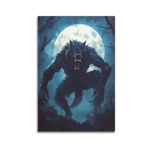 Poster, Motiv: Werwolf unter dem Vollmond, dekoratives Gemälde, Leinwand, Wandposter und Kunstdruck, modernes Familienschlafzimmer, Dekoration, Poster, 20 x 30 cm Poster, Motiv: Werwolf unter dem Vollmond, dekoratives Gemälde, Leinwand, Wandposter und Kunstdruck, modernes Familienschlafzimmer, Dekoration, Poster, 20 x 30 cm von LALBLZ