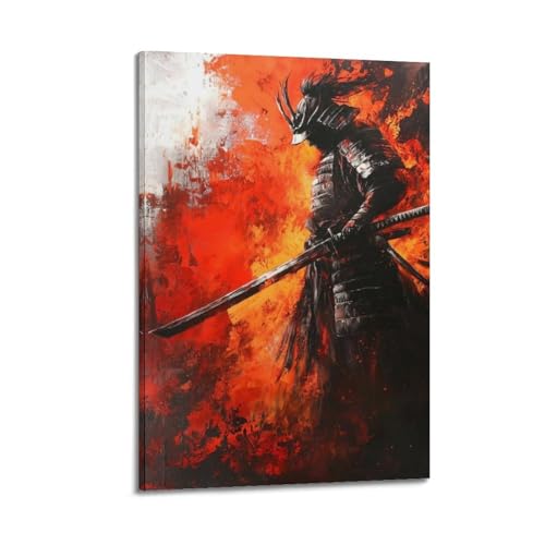 Poster mit Samurai-Flamme, dekoratives Gemälde, Leinwand, Wandposter und Kunstdruck, moderne Familienschlafzimmer-Dekoration, Poster, 50 x 75 cm Poster mit Samurai-Flamme, dekoratives Gemälde, Leinwand, Wandposter und Kunstdruck, moderne Familienschlafzimmer-Dekoration, Poster, 50 x 75 cm von LALBLZ