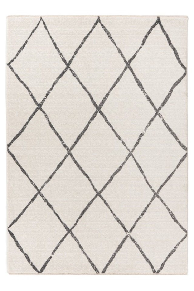 Teppich Teppich modern Design, ivory, LALEE, Rechteckig, Höhe: 12 mm, Rauten, gemustert, mit Fransen, pflegeleicht von LALEE