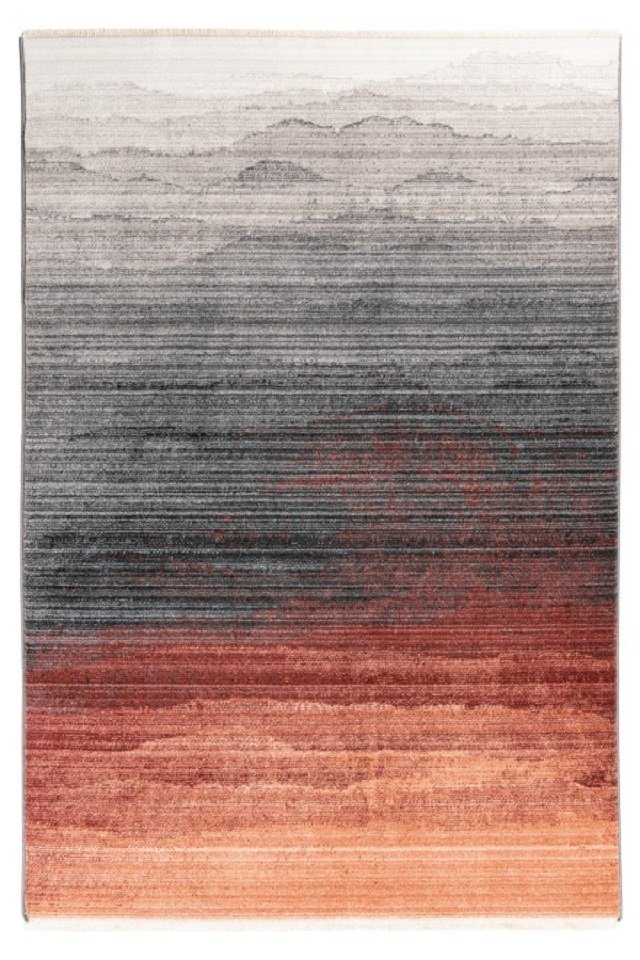 Teppich Teppich modern Design, silberfarben-terra, LALEE, Rechteckig, Höhe: 11 mm, vintage, gestreift, mit Fransen, pflegeleicht von LALEE