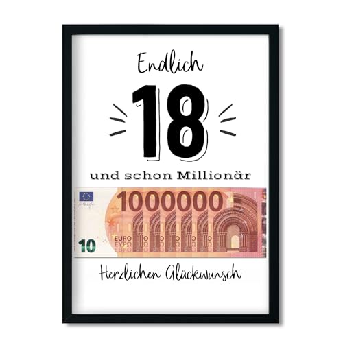LALELU-Prints OHNE RAHMEN Geburtstagsgeschenk 18. Geburtstag Geldgeschenk Erste Million lustige Geschenkidee Geburtstagskarte Geburtstagsposter (Ballons Schrift2) von LALELU-Prints