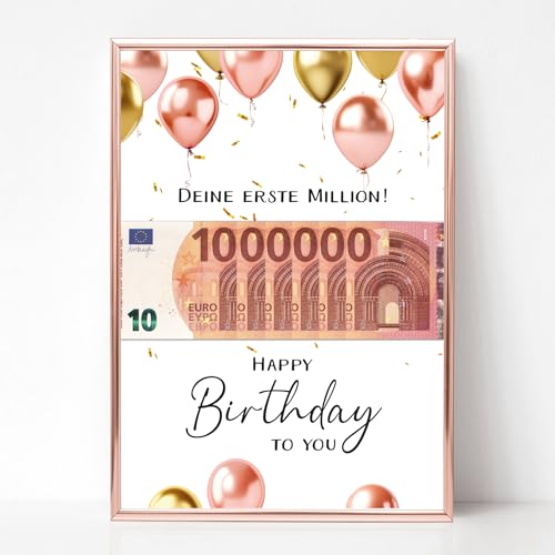 LALELU-Prints Geburtstagsgeschenk für Frauen und Männer Geldgeschenk Geburtstag Erste Million Geburtstagskarte Geburtstagsposter OHNE RAHMEN (Ballons rosa gold) von LALELU-Prints