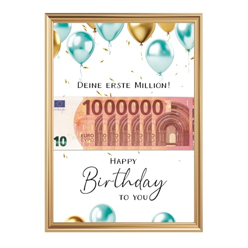 LALELU-Prints Geburtstagsgeschenk für Frauen und Männer Geldgeschenk Geburtstag Erste Million Geschenkidee Geld Verpackung Geburtstagsposter OHNE RAHMEN (Ballons gold mint) von LALELU-Prints