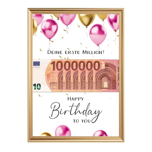 LALELU-Prints OHNE RAHMEN Geburtstagsgeschenk für Frauen und Männer Geldgeschenk Geburtstag Erste Million Geschenkidee Geld Verpackung Geburtstagsposter (Ballons pink gold) von LALELU-Prints