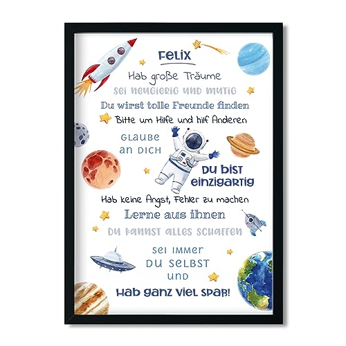 LALELU-Prints Geschenk Einschulung personalisiert I Affirmationsposter Poster Kinderzimmer I Schulanfang Schuleinführung Schulstart Schulkind I OHNE RAHMEN - Junge Mädchen (Weltall) von LALELU-Prints