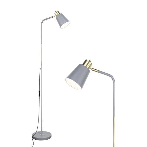 LALISU Stehlampe Industrielle Wohnzimmer Rustikale Bauernhaus Leselampe mit Metll Lampenshirm, Klassische Modern Standleuchte mit E27 LED Warmweiß Birne für Wohnzimmer, Schlafzimmer, Büro (Grau) von LALISU