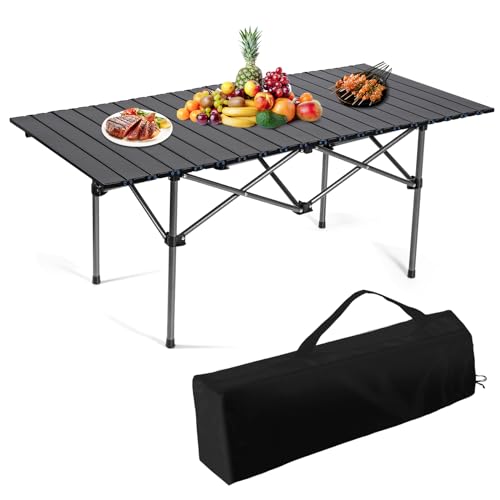 LAMA Campingtisch Klapptisch Gartentisch Reisetisch mit robustem Alu Gestell, Falttisch zusammenklappbar Balkontisch mit Tragetasche, Belastbar bis 75kg für Picknick Garten, 120 x 55 x 50 cm, Schwarz von LAMA