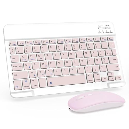 LAMA Clavier et Souris sans fil Bluetooth, Clavier universel Ultra-Mince Rechargeable Pour tablette, Compatible Avec iPad/tablette/iOS/Android/Windows, AZERTY Français, Rose von LAMA