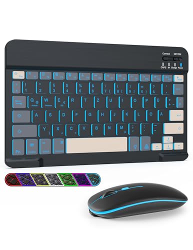 LAMA Kabellose Bluetooth Tastatur & Maus, wiederaufladbare Universal Tablet Tastatur, kompatible mit iPad/Tablet/iOS/Android/Windows/Laptop/Computer,Deutsches QWERTZ-Layout, Schwarz&Grau Beleuchtet von LAMA