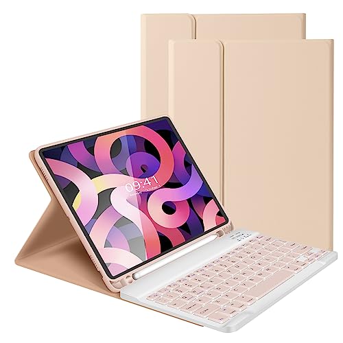 LAMA Kabellose Tastatur Hülle Kompatibel mit 10.9 Zoll iPad Air 2020 (4th Gen), 11 Zoll iPad Pro 2020 (2th Gen), iPad Pro 2018 (1th Gen) Bluetooth Tastatur Schützhülle mit Pencil Halter Pink von LAMA
