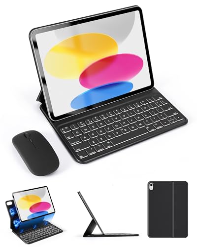 LAMA Magic Keyboard Case and Mouse Set for iPad 11th A16 27.9 cm 2025, iPad 10th Gen 27.7 cm 2022, Backlit Detachable Slim Bluetooth Keyboard Case with Magnetic Stable Groove, Black von LAMA