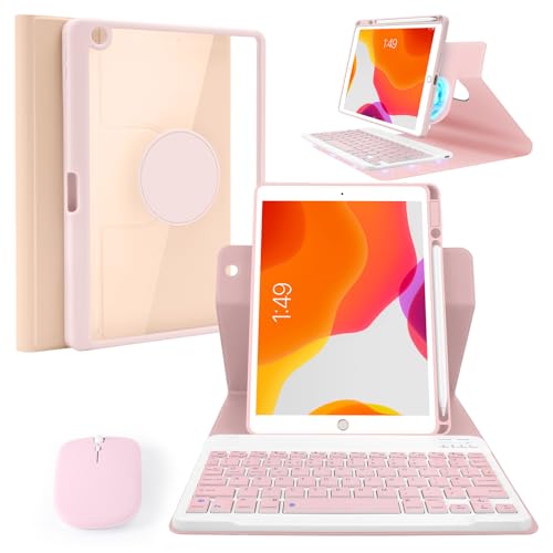 LAMA Magnetische drehbare Bluetooth-Tastaturhülle mit Maus für iPad 10,2 und 10,5 Zoll, abnehmbare kabellose Tastaturen Hülle für iPad (9. 2021/8. 2020/7. Generation 2019, Air 3 2019, Pro 2017), Rosa von LAMA