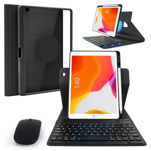 LAMA Magnetische drehbare Bluetooth-Tastaturhülle mit Maus für iPad 10,2 und 10,5 Zoll, abnehmbare kabellose Tastaturen Hülle für iPad (9. 2021/8. 2020/7. Generation 2019, Air 3 2019, Pro 2017 von LAMA