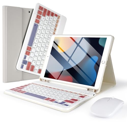 LAMA iPad-Tastaturhülle mit Maus, kabellose Tastatur für 10,2 und 26,7 cm große iPad (9. 2021/8. 2020/7. Generation 2019, Air 3 2019, Pro 2017), abnehmbare Tastatur und Stifthalter, Grau von LAMA
