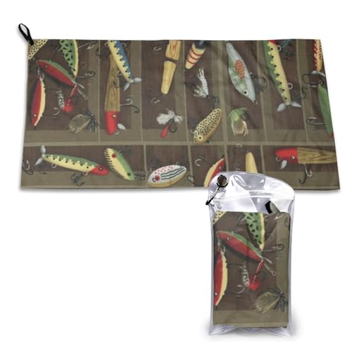 LAMAME Angeln Köder Stil gedruckt Mikrofaser Badetuch Portable Schnell Trocken Handtuch mit Tasche von LAMAME