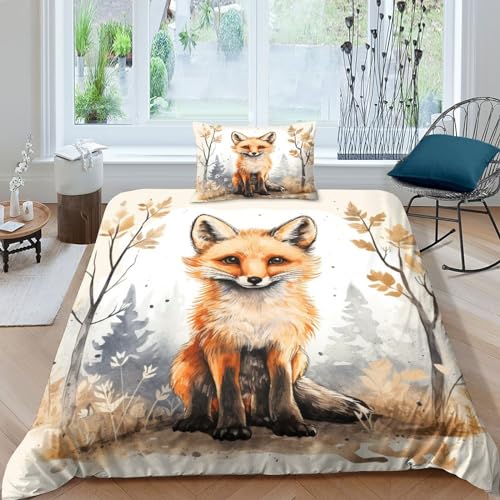 LAMAME Fuchs 3D Bettwäsche Muster Mikrofaser Animal Bettbezug Mit Reißverschluss Und Kissenbezug Single（135x200cm） von LAMAME