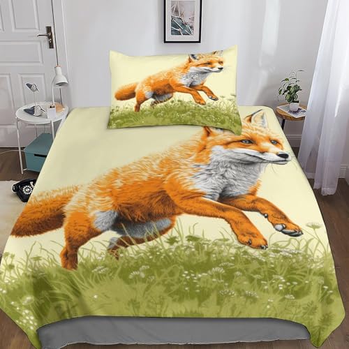 LAMAME Fuchs 3D Bettwäsche Muster Mikrofaser Animal Bettbezug Mit Reißverschluss Und Kissenbezug Single（135x200cm） von LAMAME