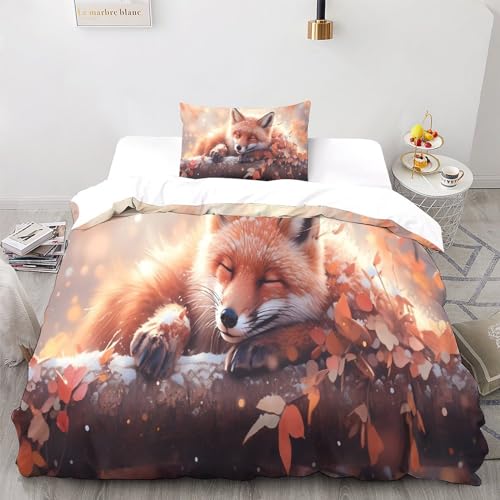 LAMAME Fuchs 3D Bettwäsche Muster Mikrofaser Anime Bettbezug Mit Reißverschluss Und Kissenbezug Single（135x200cm） von LAMAME