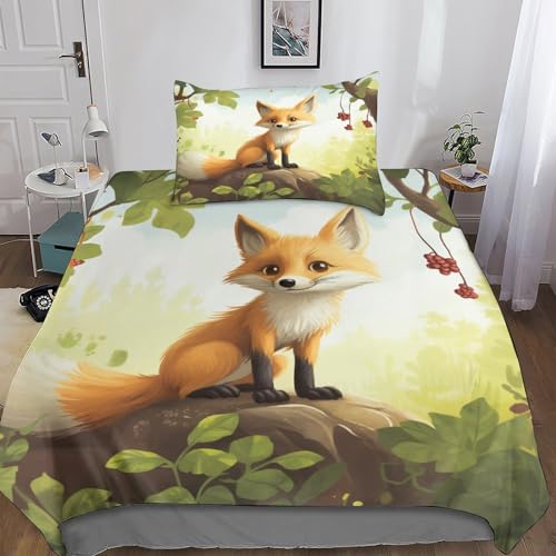 LAMAME Fuchs Bettwäsche 3D Animal Bettbezug Set 3teilig Wendebettwäsche Microfaser Bettwäschegarnitur Mit Gedruckt Reissverschluss Single（135x200cm） von LAMAME