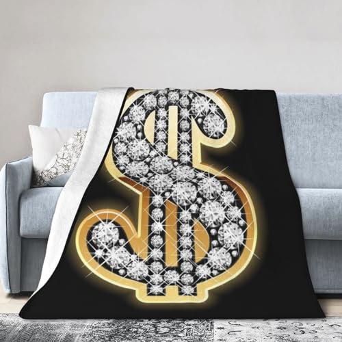 LAMAME Gold Dollar Zeichen gedruckt weiche Microfleece Waschdecke Überwurf Decke Flauschig Weich Sofa Decke von LAMAME