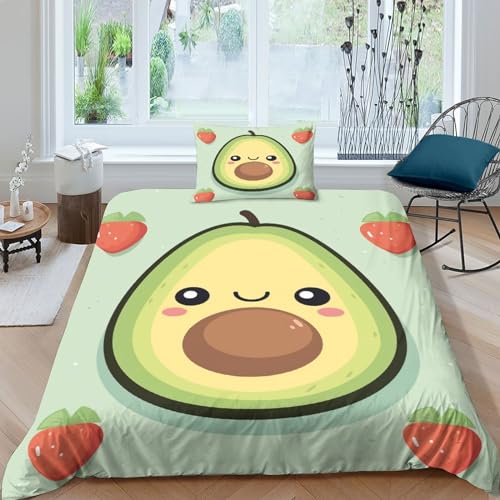 LAMAME Kawaii Avocado Bettwäsche 3D Bettbezug Set 3teilig Wendebettwäsche Microfaser Bettwäschegarnitur Mit Gedruckt Reissverschluss Single（135x200cm） von LAMAME