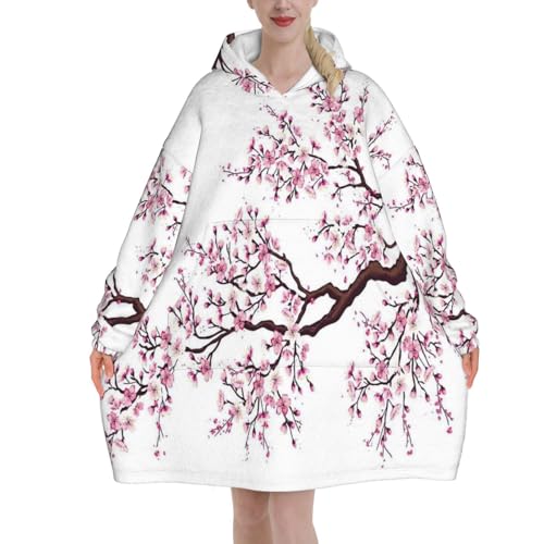 LAMAME Kirschblüten Baum gedruckt übergroße Kapuzendecke Decke Hoodie Große Tasche Kapuzendecke von LAMAME