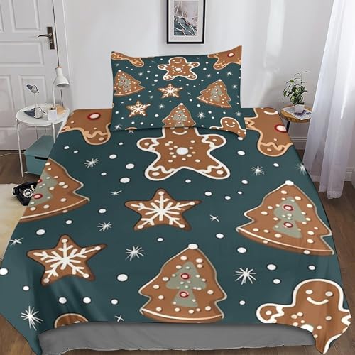 LAMAME Lebkuchen-Muster Bettwäsche 3D Weihnachten Bettbezug Set 3teilig Wendebettwäsche Microfaser Bettwäschegarnitur Mit Gedruckt Reissverschluss Single（135x200cm） von LAMAME