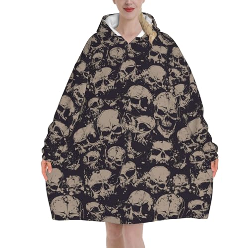 LAMAME Many Skulls Get Together bedruckte Decke Hoodie tragbare Decke warme Kapuzendecke von LAMAME