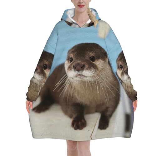 LAMAME Niedlicher Otter bedruckte Decke Hoodie tragbare Decke warme Kapuzendecke von LAMAME