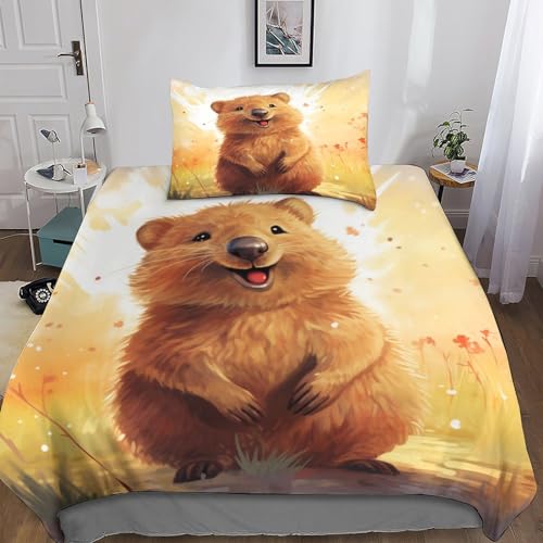 LAMAME Niedlicher Quokka 3D Bettbezug Weiche Kuschelig Atmungsaktive Mikrofaser Set Kinder Dekorativ Animal Bettbezüge Mit ReißVerschluss Und Kissenbezug Single（135x200cm） von LAMAME